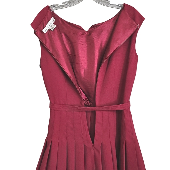 Nwt David Warren Retro Inspired Magenta Sleeveless Pleated Skirt/,Bow Belt Dress - Picture 11 of 17